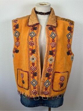Embroidered Orange Boho Vest